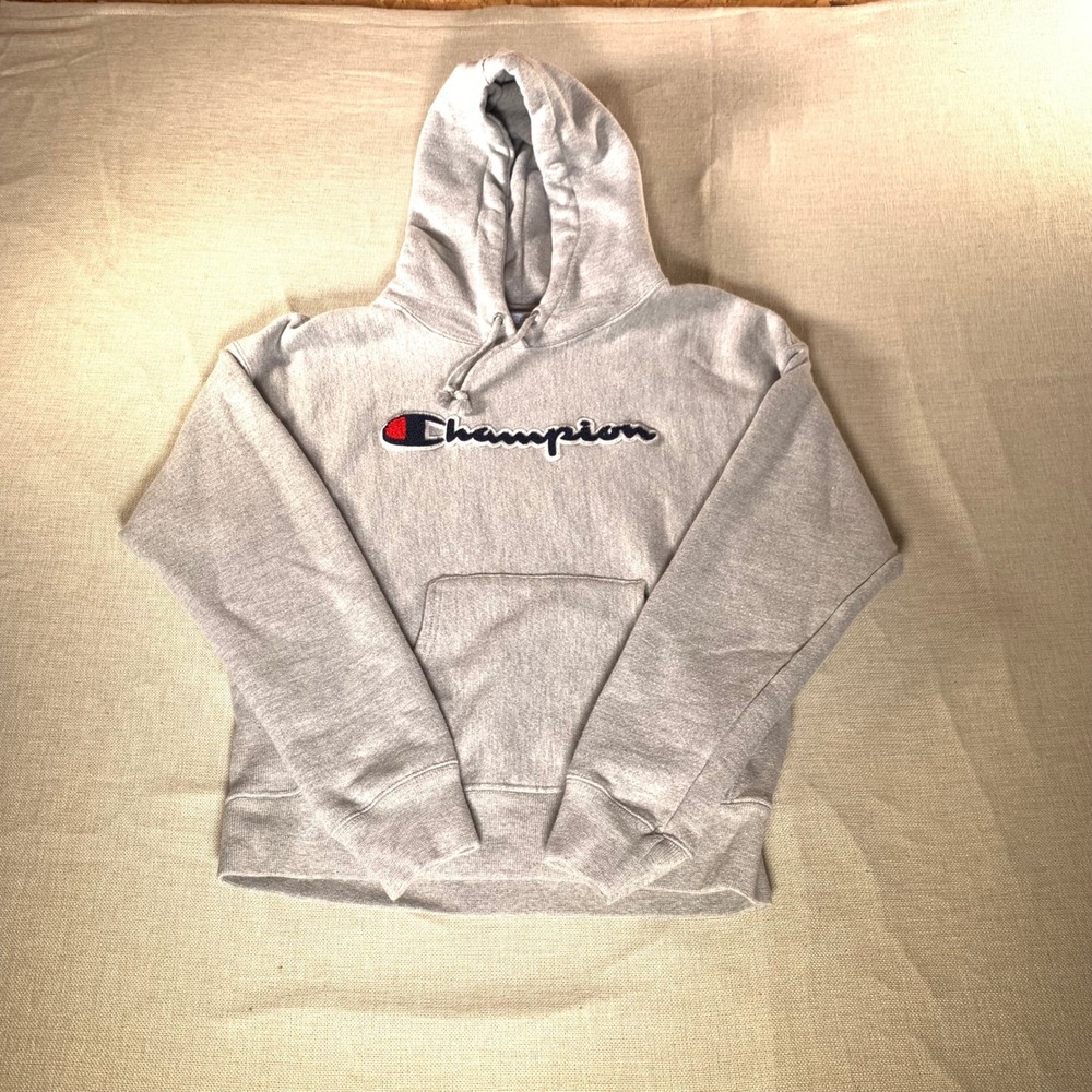 Champion‎ Reverse Weave Hoodie Sweatshirt Mens Small Gray Logo Pullover